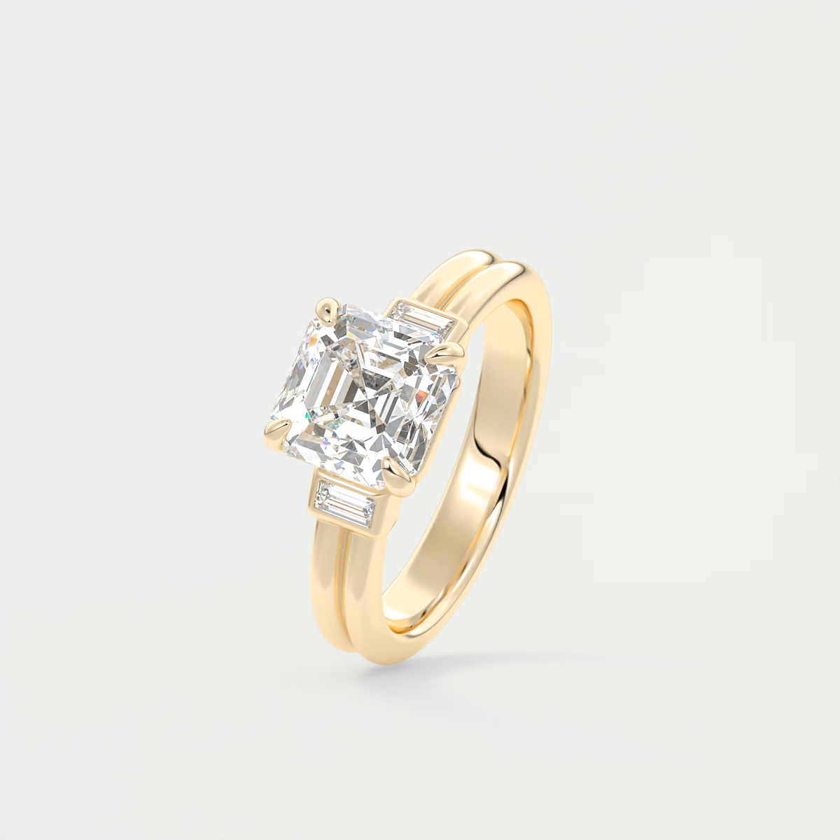 2 Carat Asscher Three-Stone Engagement Ring with Tapered Baguettes