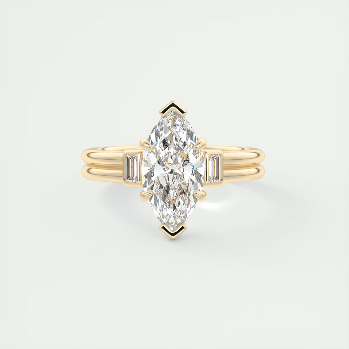 2 Carat Marquise Three-Stone Engagement Ring with Tapered Baguettes