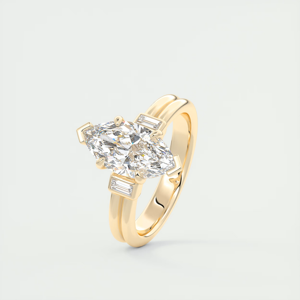 2 Carat Marquise Three-Stone Engagement Ring with Tapered Baguettes