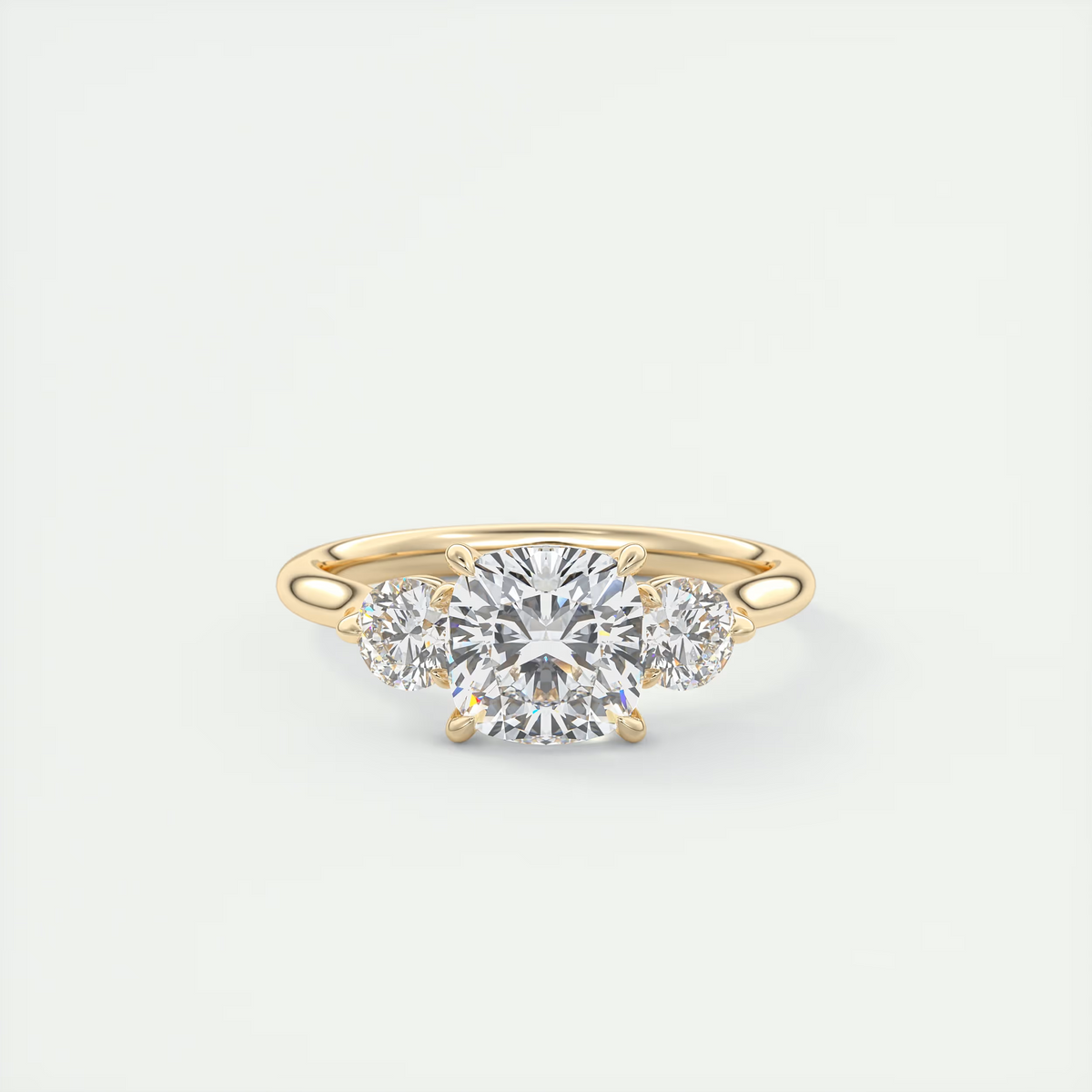 2 Carat Cushion Cathedral Three-Stone Engagement Ring