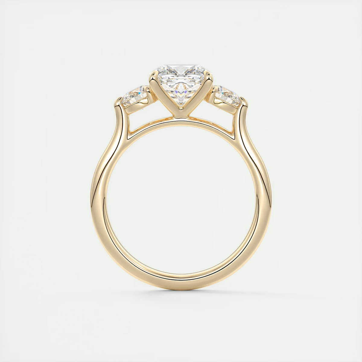 2 Carat Cushion Cathedral Three-Stone Engagement Ring