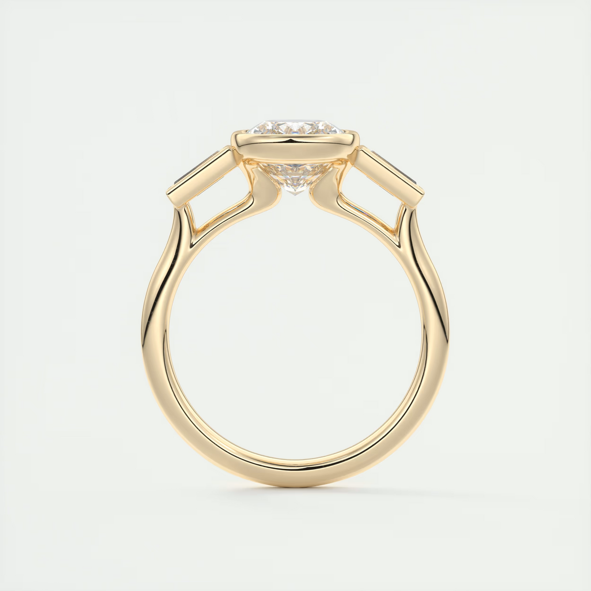 2 Carat Cushion Bezel Set Three-Stone Engagement Ring
