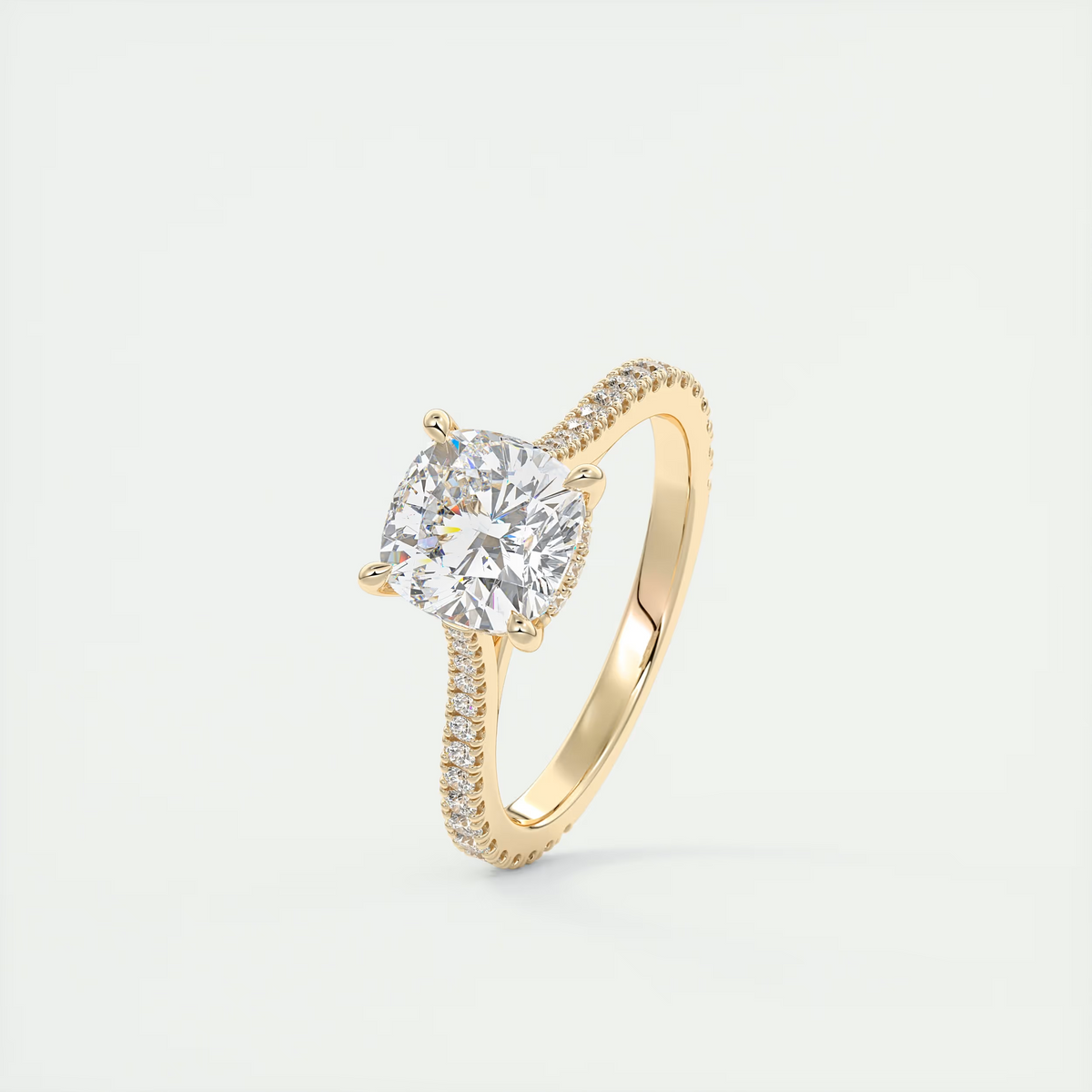 Sparkle 2 Carat Cushion Hidden Halo Cathedral Engagement Ring