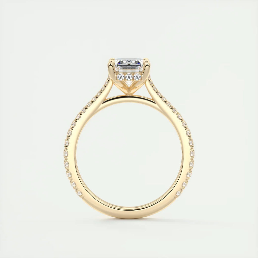 Beneath 2 Carat Emerald Hidden Halo Cathedral Engagement Ring