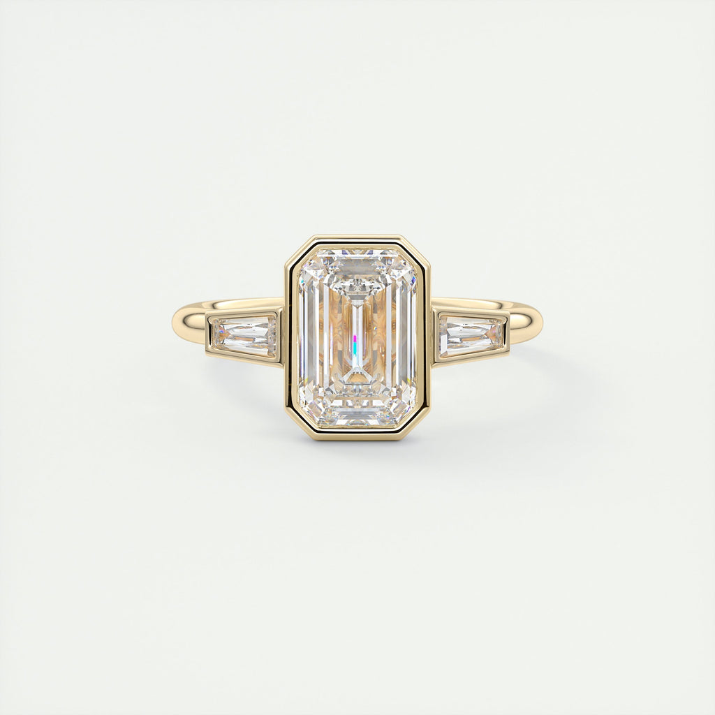 2 Carat Emerald Cut Bezel Set Three-Stone Engagement Ring