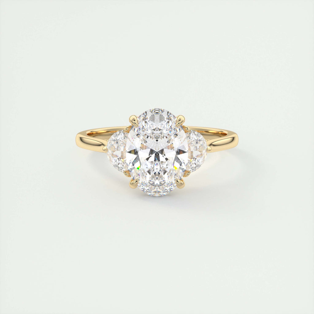 2 Carat Oval Half Moon Three-Stone Engagement Ring