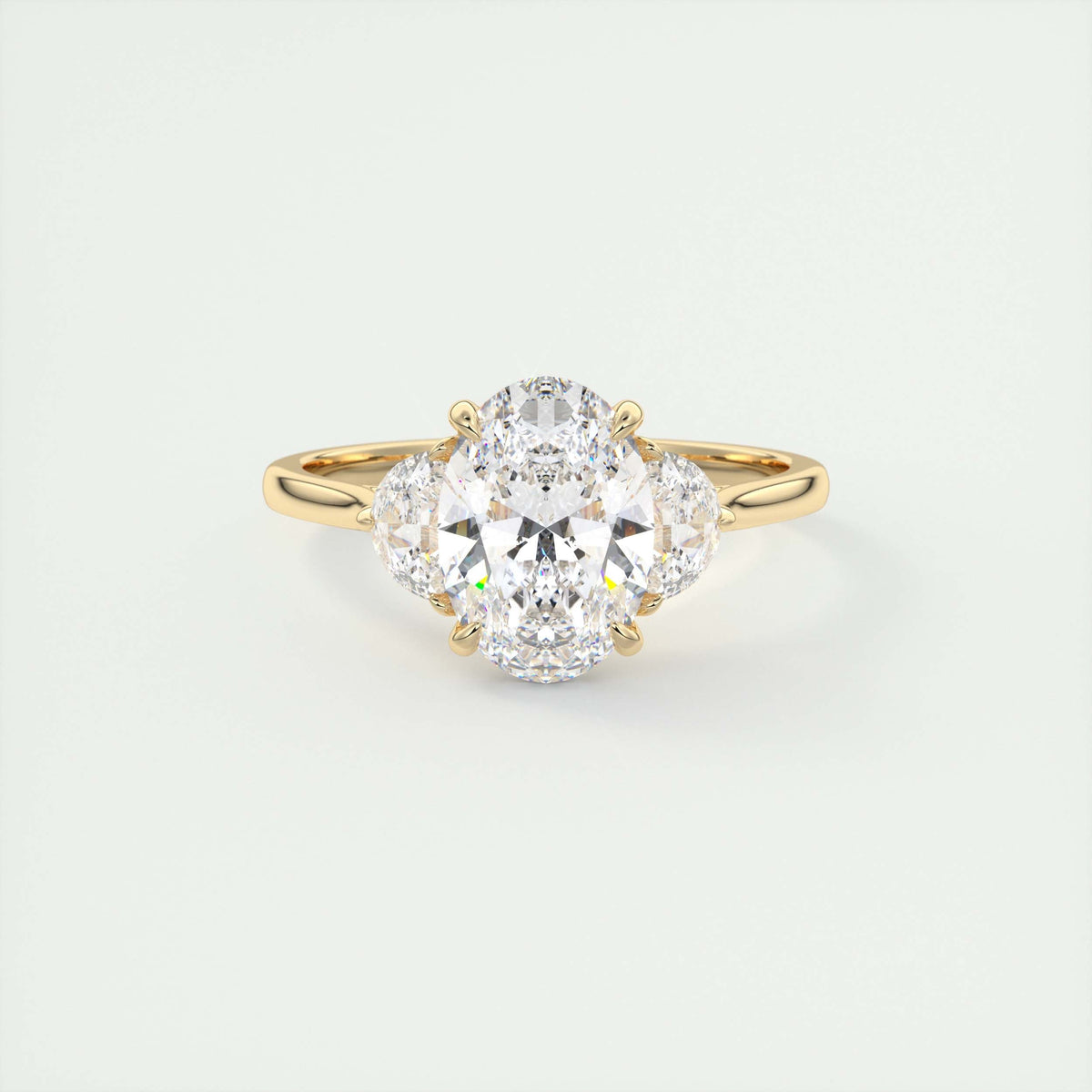 2 Carat Oval Half Moon Three-Stone Engagement Ring