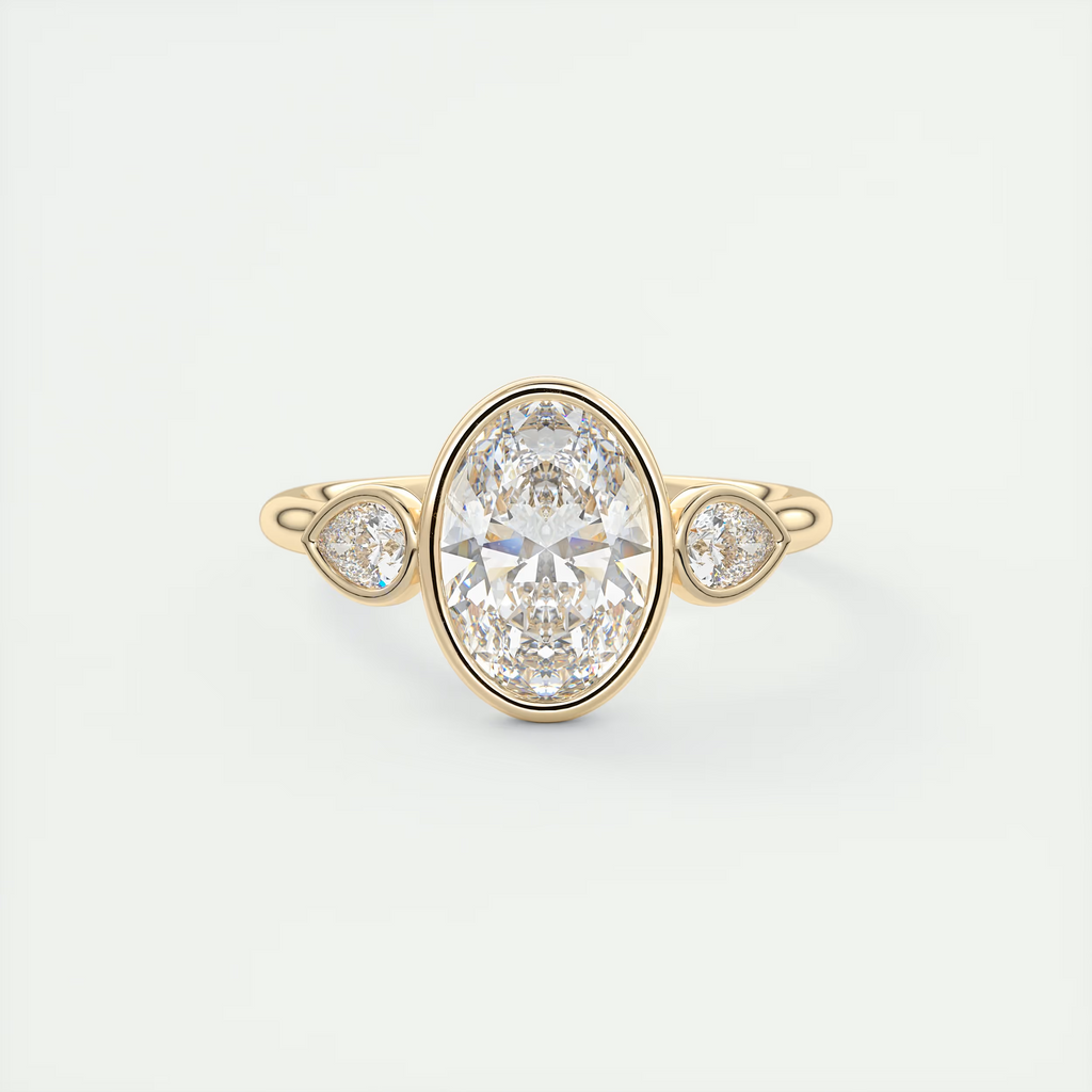 2 Carat Oval Bezel Set Three-Stone Engagement Ring