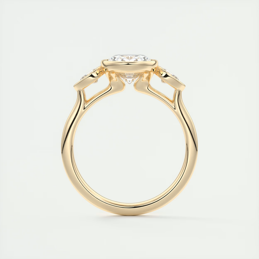 2 Carat Oval Bezel Set Three-Stone Engagement Ring