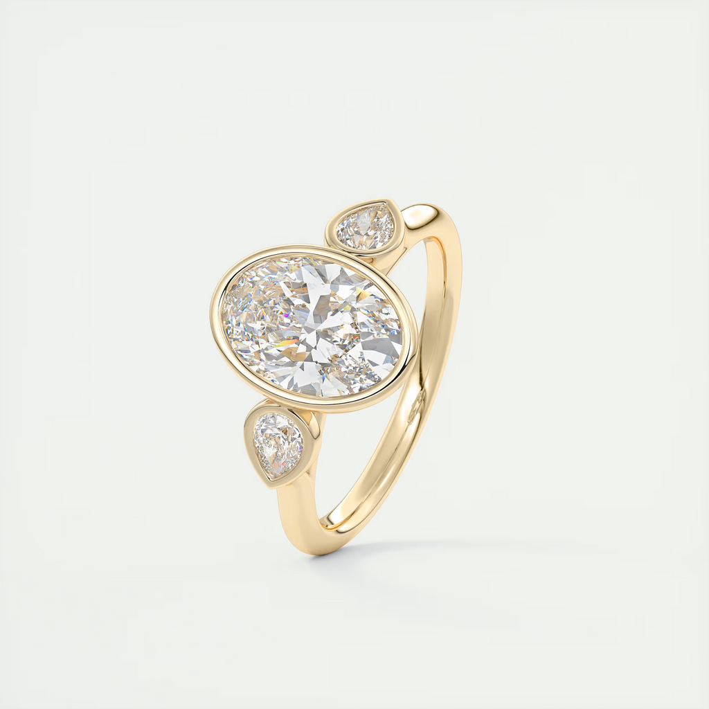 2 Carat Oval Bezel Set Three-Stone Engagement Ring