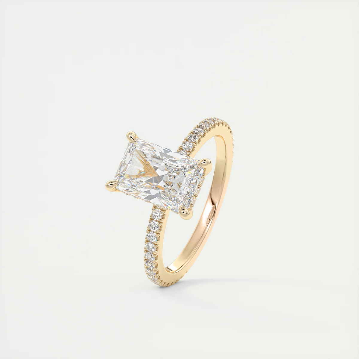 Bold 2 Carat Radiant Hidden Halo Pavé Setting