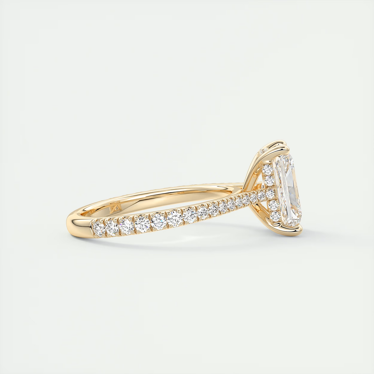 Angle 2 Carat Radiant Hidden Halo Cathedral Setting