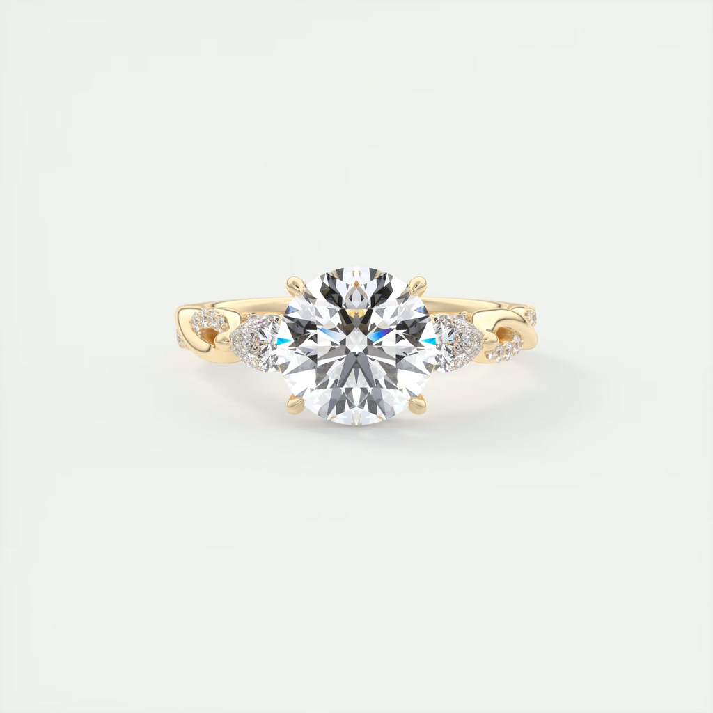 2 Carat Round Cathedral Three-Stone Engagement Ring