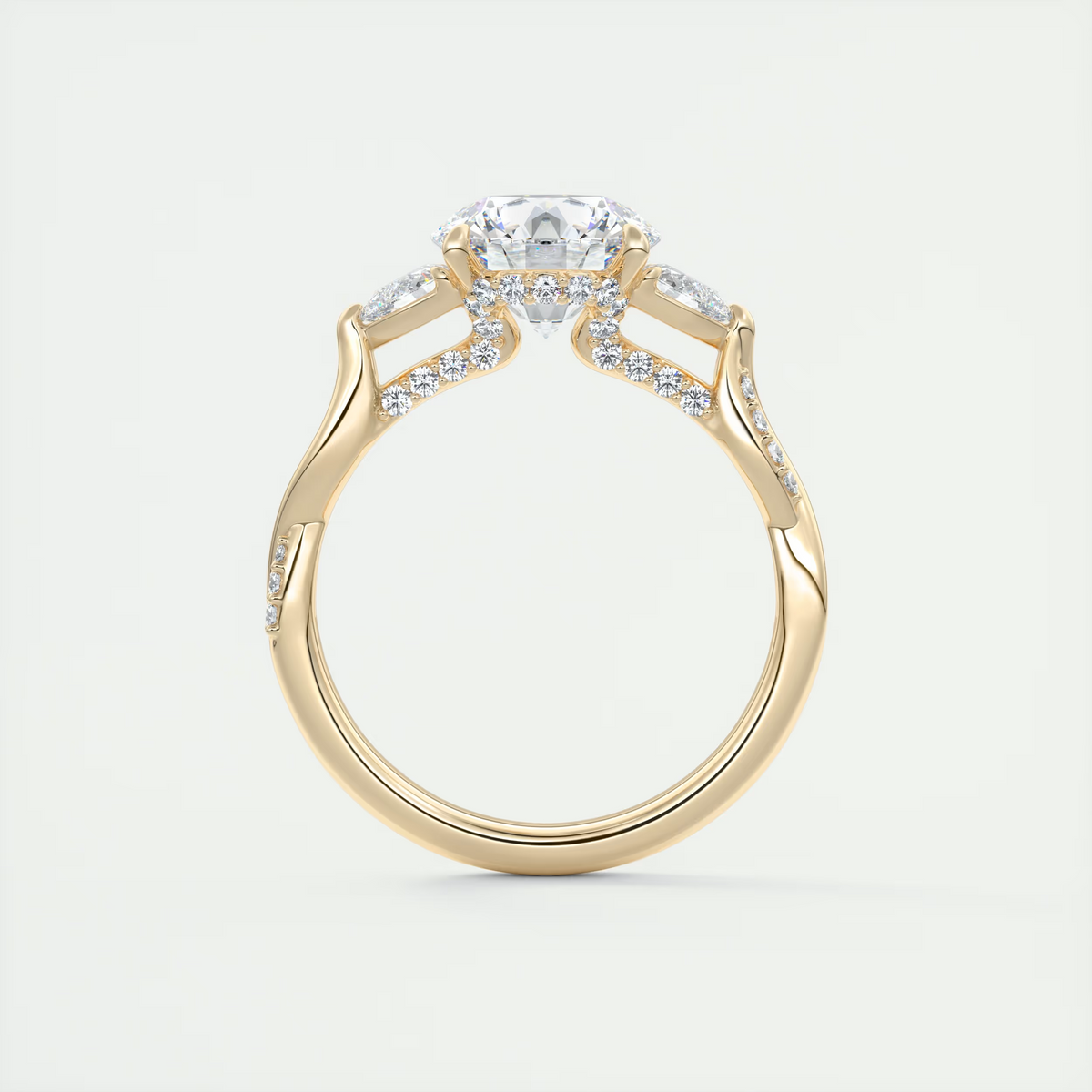 2 Carat Round Solitaire Engagement Ring with Twisted Pavé Band