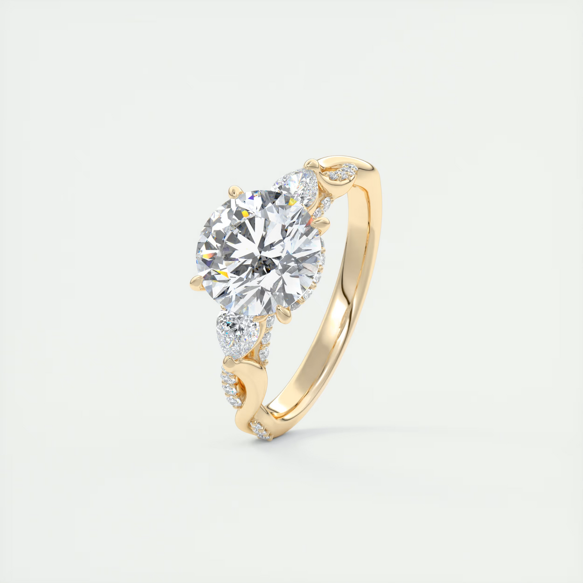 2 Carat Round Solitaire Engagement Ring with Twisted Pavé Band