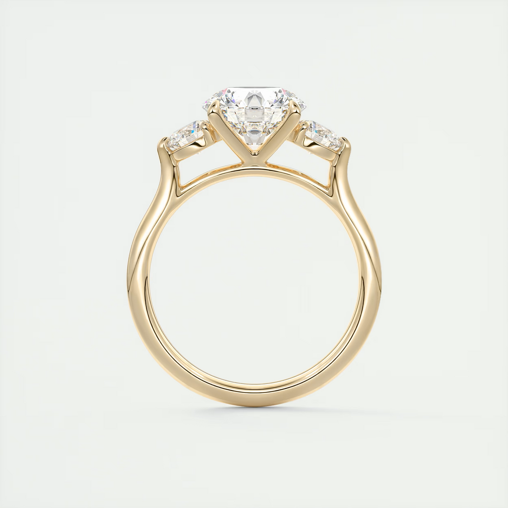 2 Carat Round Cathedral Three-Stone Engagement Ring