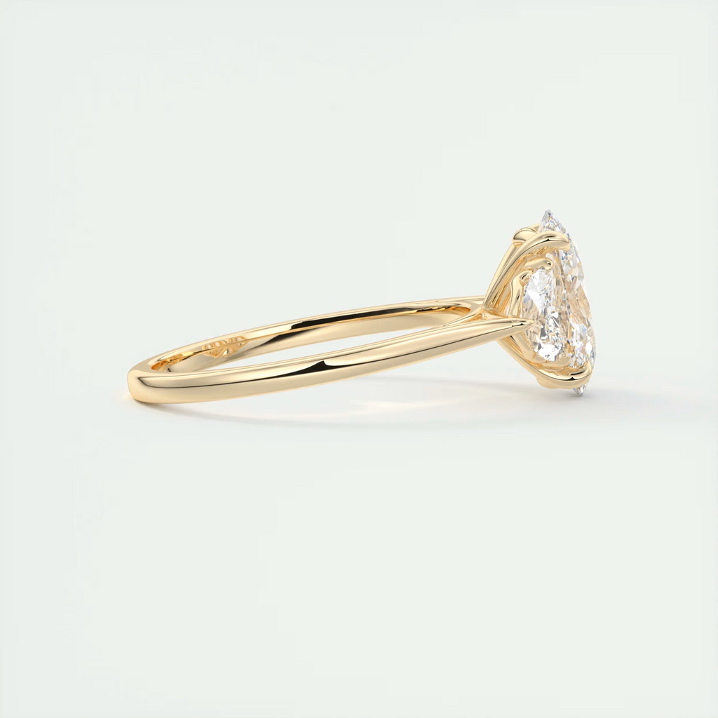 2 Carat Oval Half Moon Three-Stone Engagement Ring