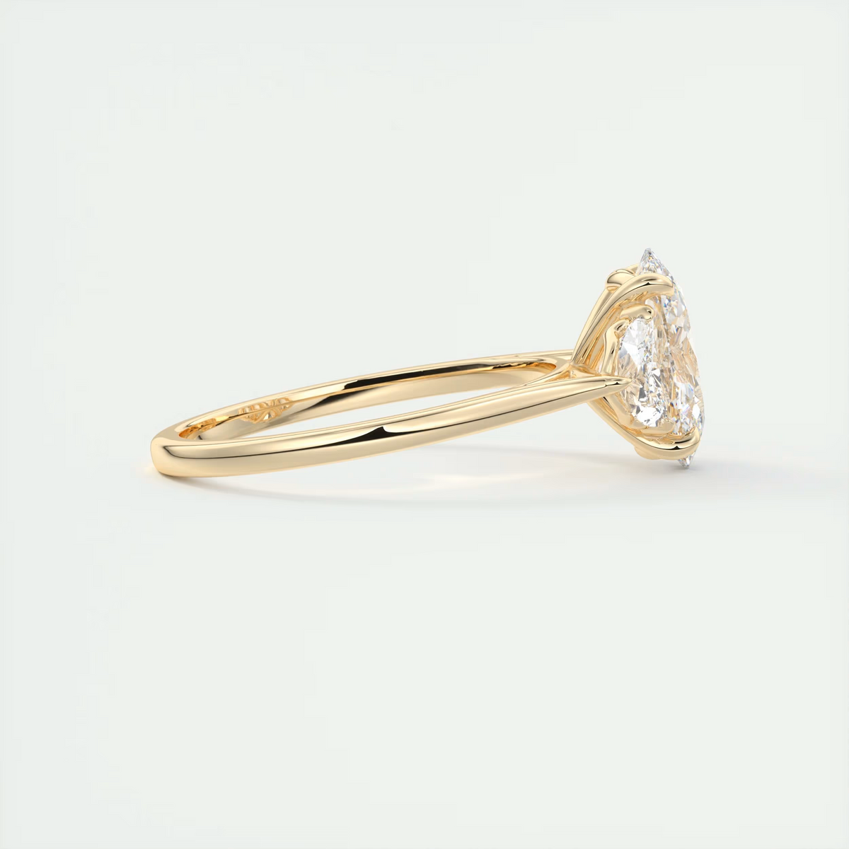 2 Carat Oval Half Moon Three-Stone Engagement Ring