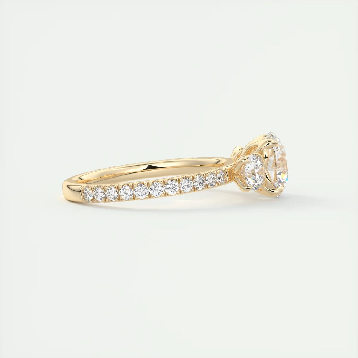 2 Carat Round Floral Three-Stone Engagement Ring – 1.8mm French Set Pavé