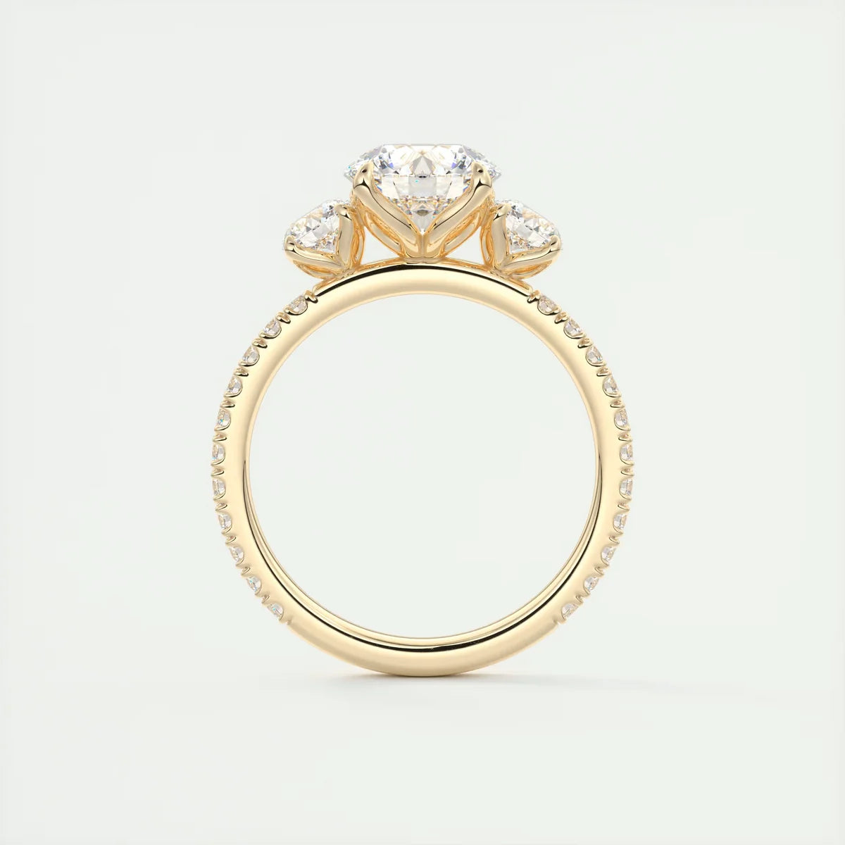 2 Carat Round Floral Three-Stone Engagement Ring – 1.8mm French Set Pavé