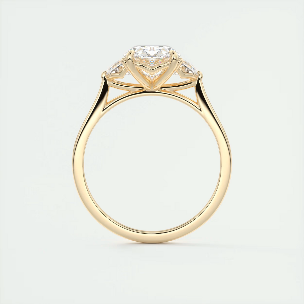 2 Carat Oval Half Moon Three-Stone Engagement Ring