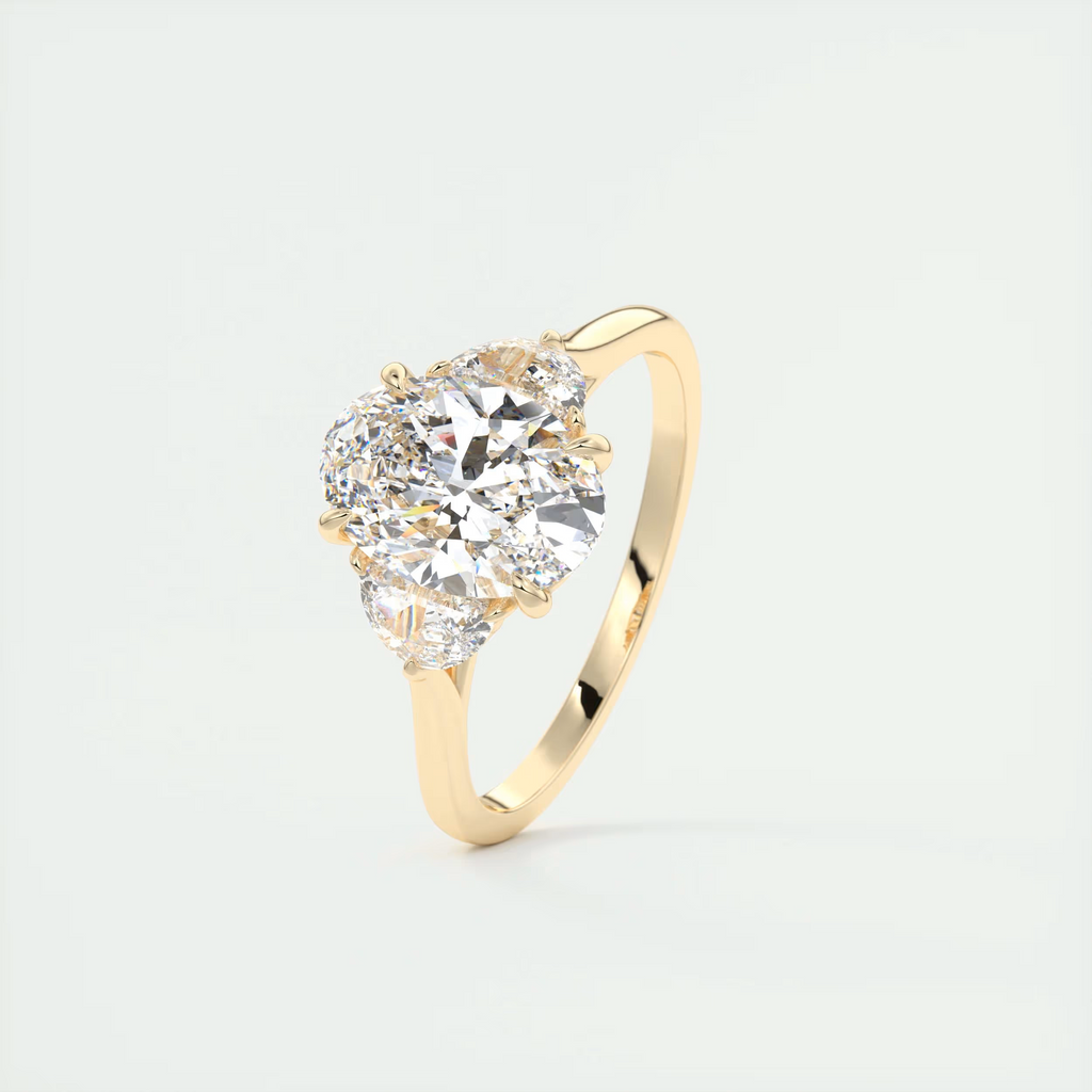 2 Carat Oval Half Moon Three-Stone Engagement Ring
