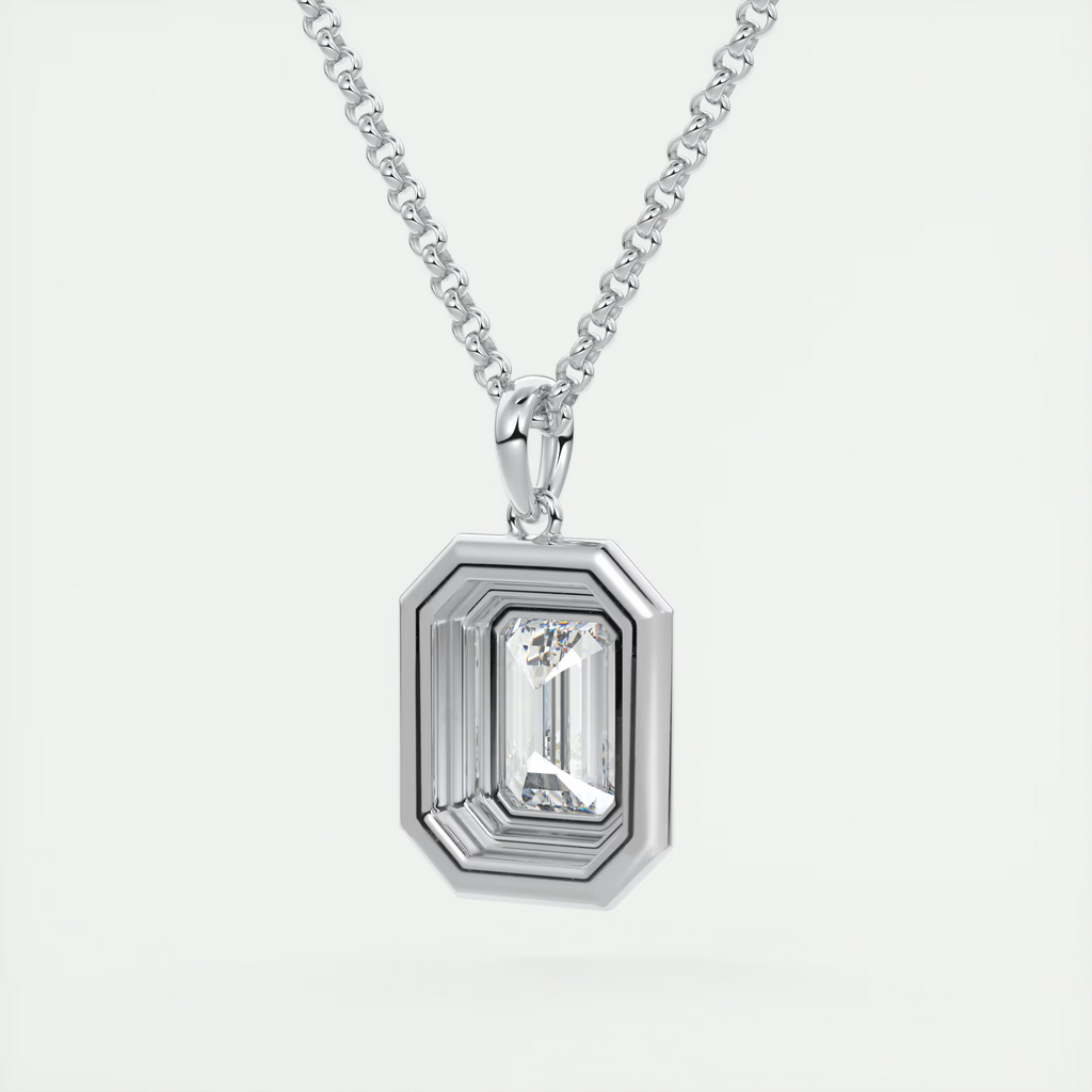 1.5 ct Emerald Bezel Set Pendant Necklace