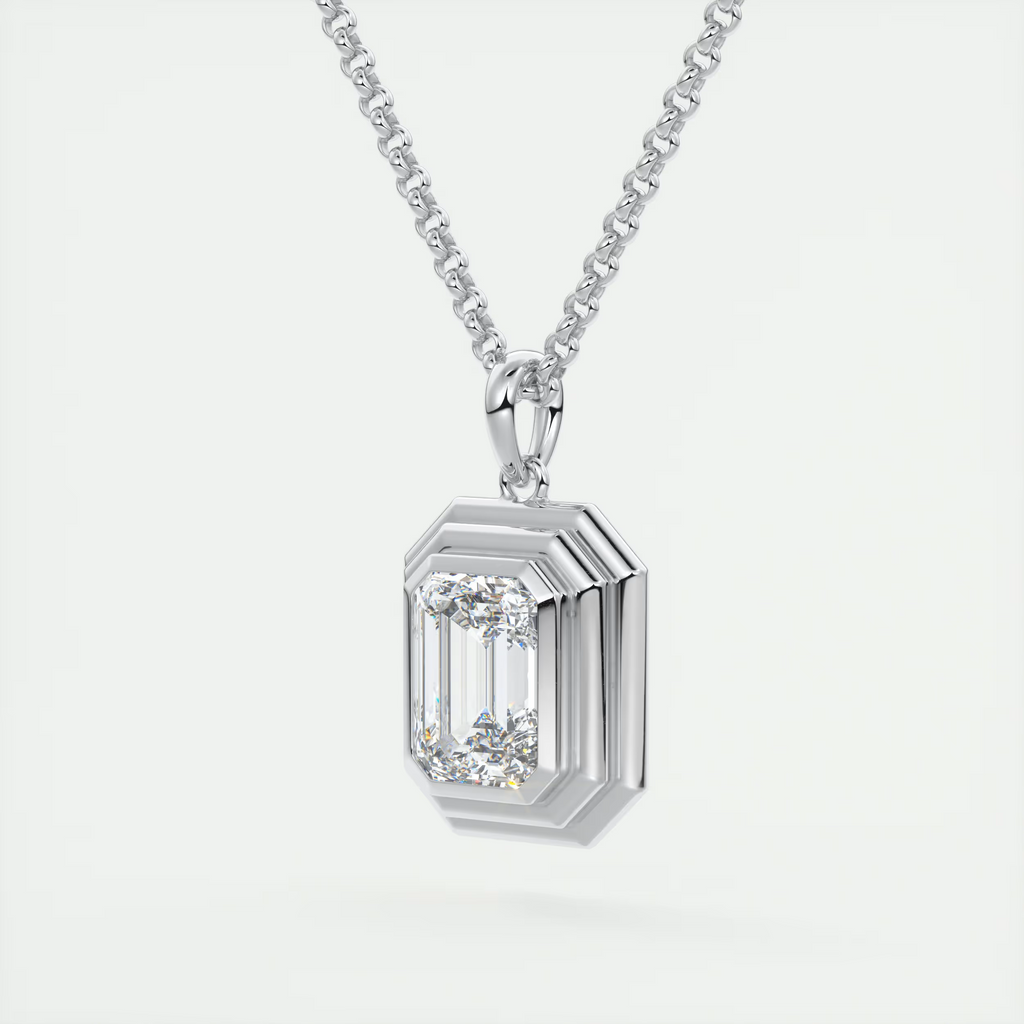 1.5 ct Emerald Bezel Set Pendant Necklace