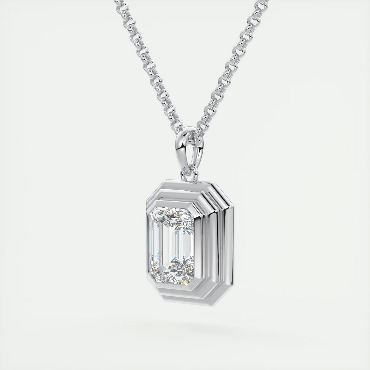 1.5 ct Emerald Bezel Set Pendant Necklace