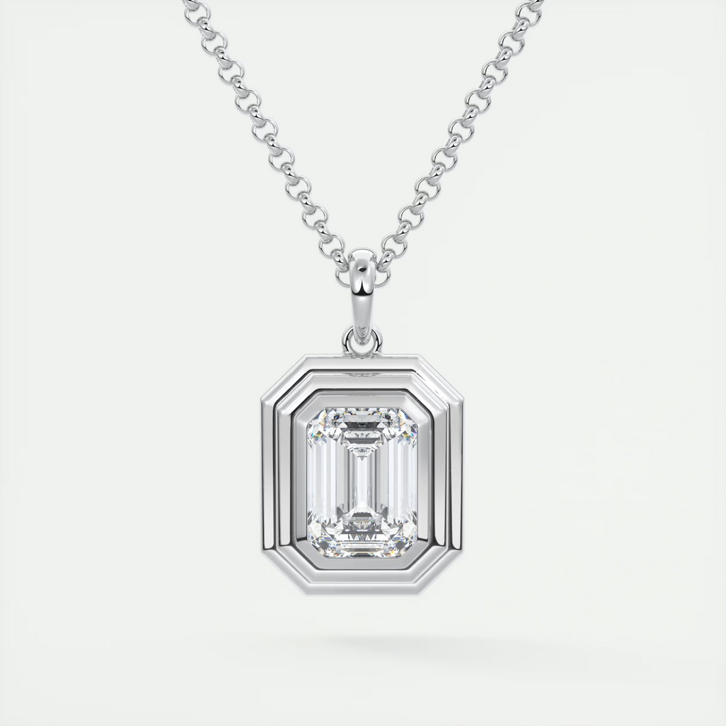 1.5 ct Emerald Bezel Set Pendant Necklace