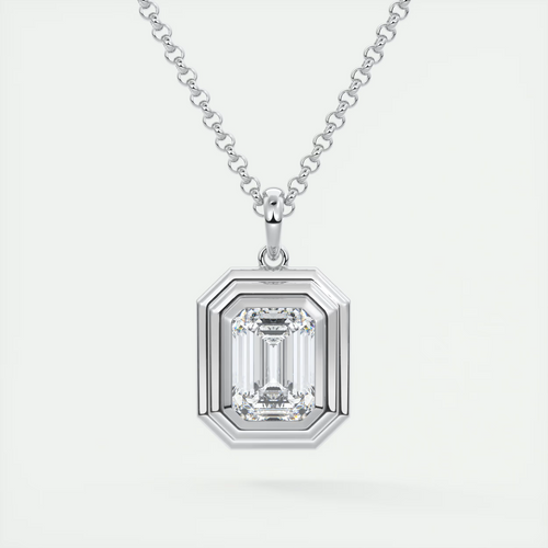 1.5 ct Emerald Bezel Set Pendant Necklace