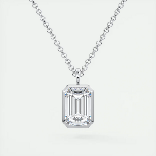 1.5 ct Emerald Bezel Set Pendant Necklace