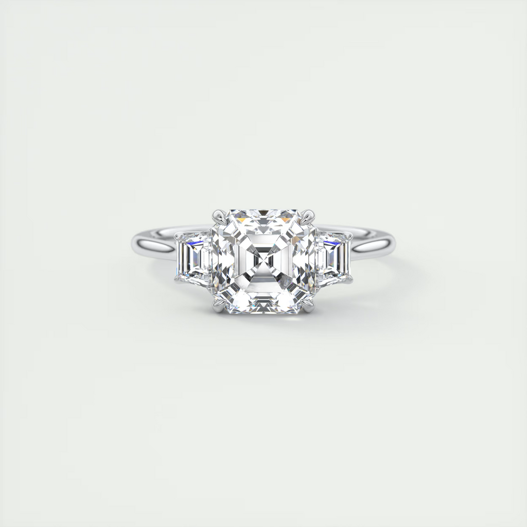 2 Carat Asscher Trapezoid Three-Stone Engagement Ring