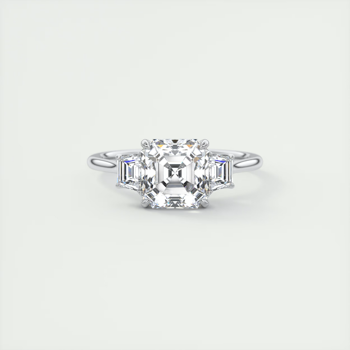 2 Carat Asscher Trapezoid Three-Stone Engagement Ring