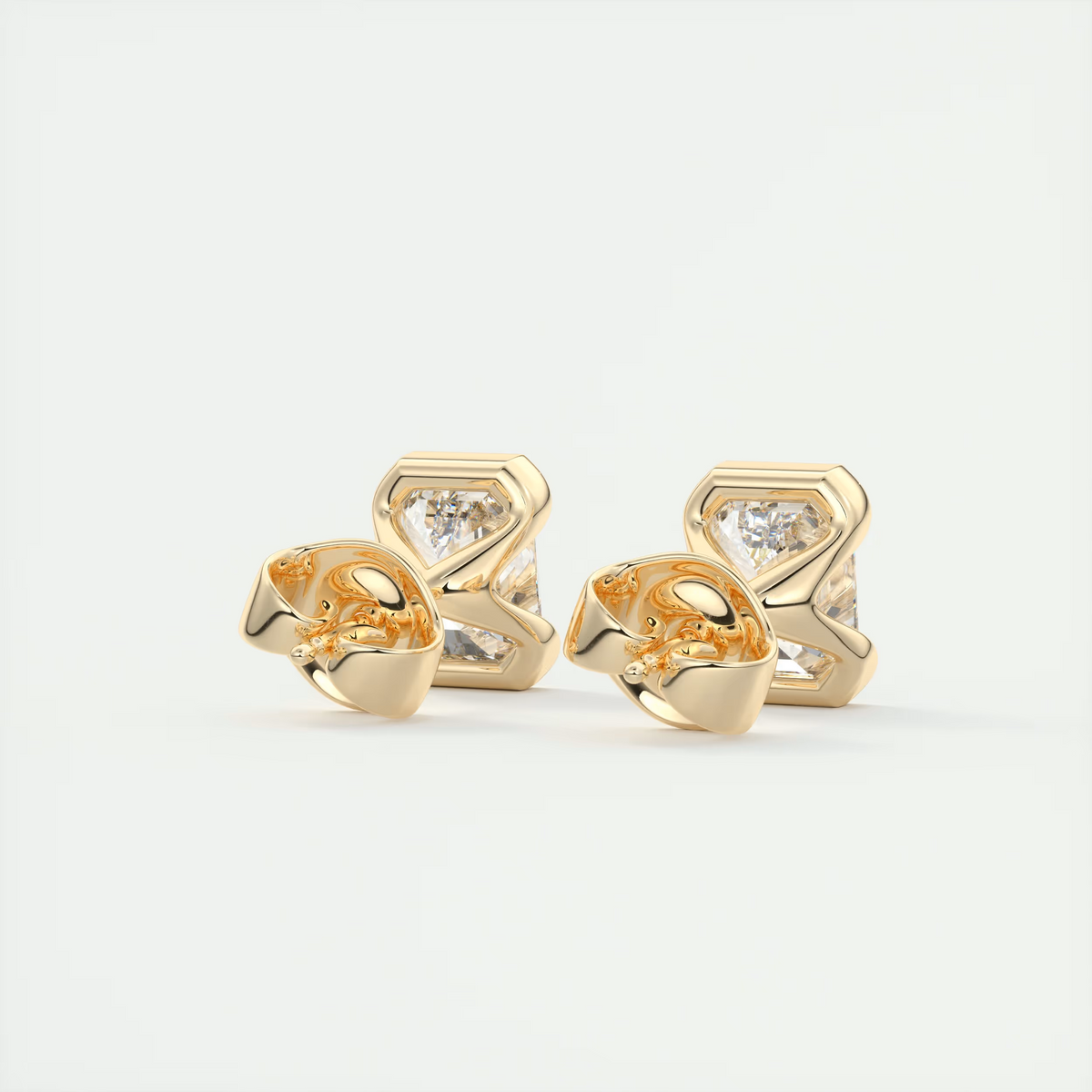 2 ct Emerald Half Bezel Diamond Studs