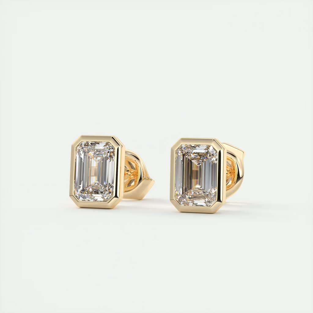 2 ct Emerald Bezel Set Diamond Studs