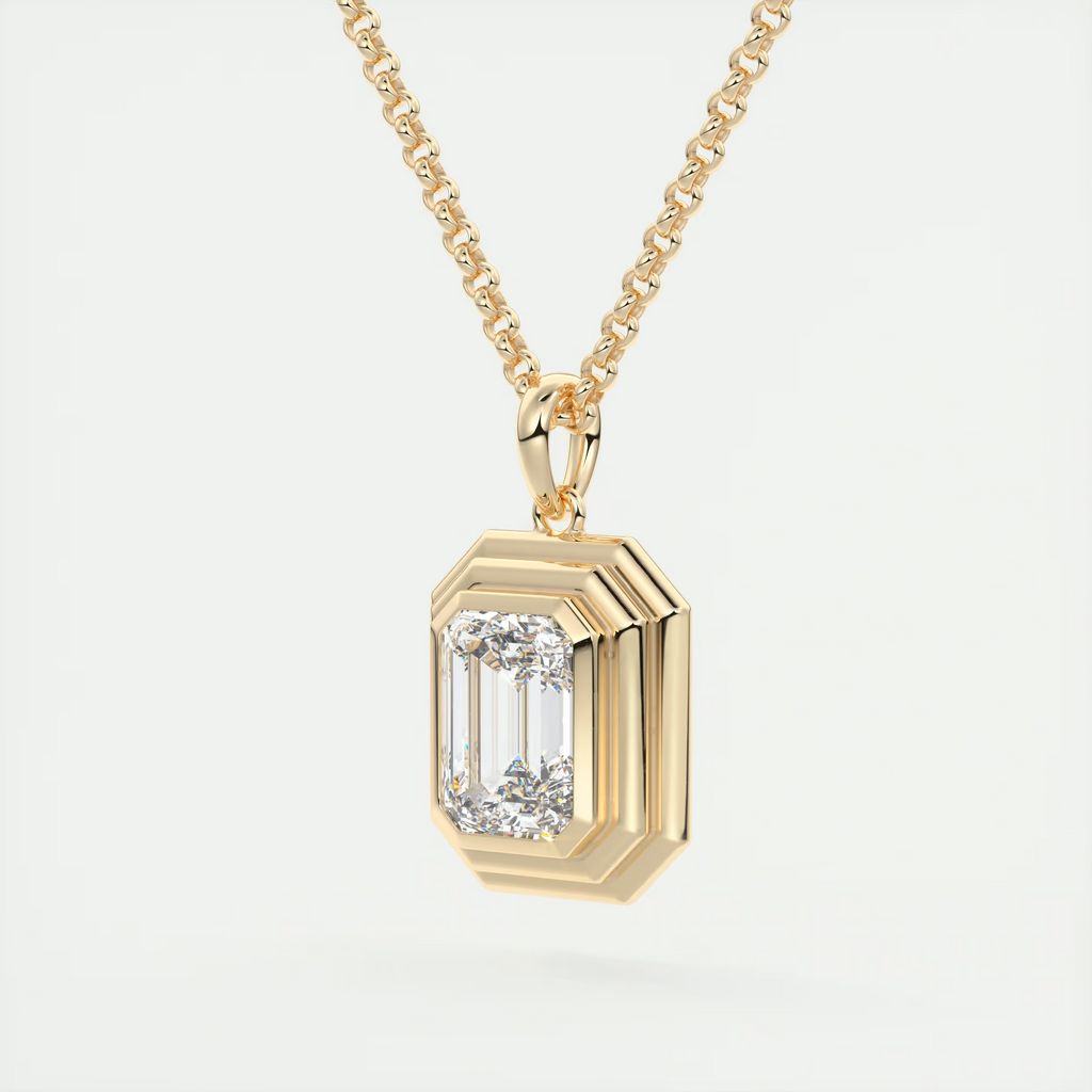 1.5 ct Emerald Bezel Set Pendant Necklace