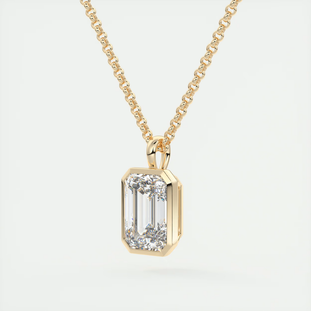 1.5 ct Emerald Bezel Set Pendant Necklace