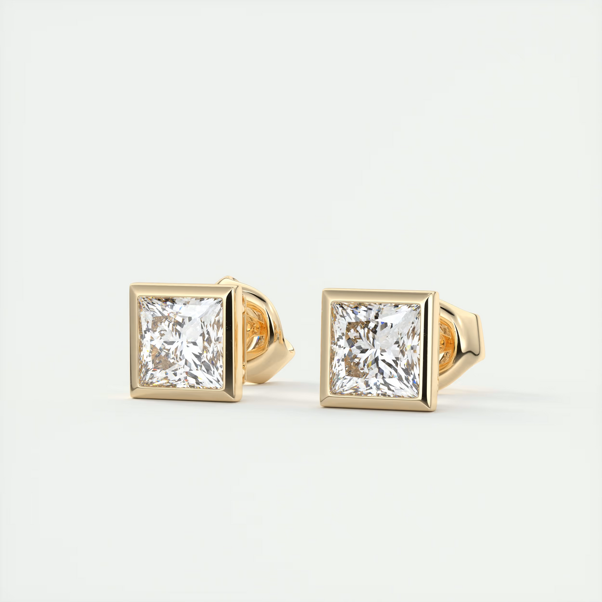 2 ct Princess Bezel Set Diamond Studs