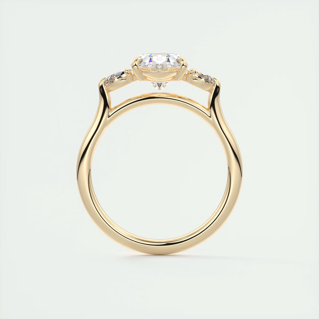 2 Carat Oval Flush Stacking Three-Stone Engagement Ring with Pear Side Stones