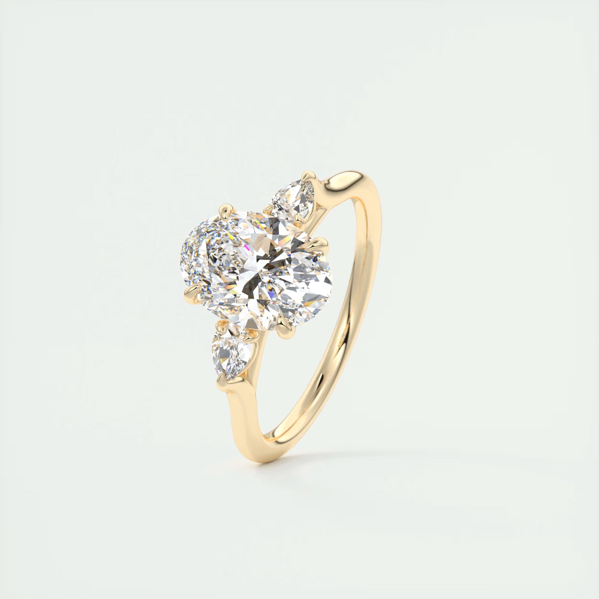 2 Carat Oval Flush Stacking Three-Stone Engagement Ring with Pear Side Stones