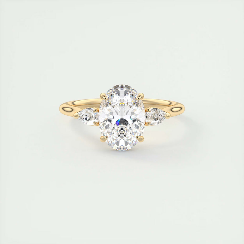 2 Carat Oval Flush Stacking Three-Stone Engagement Ring with Pear Side Stones