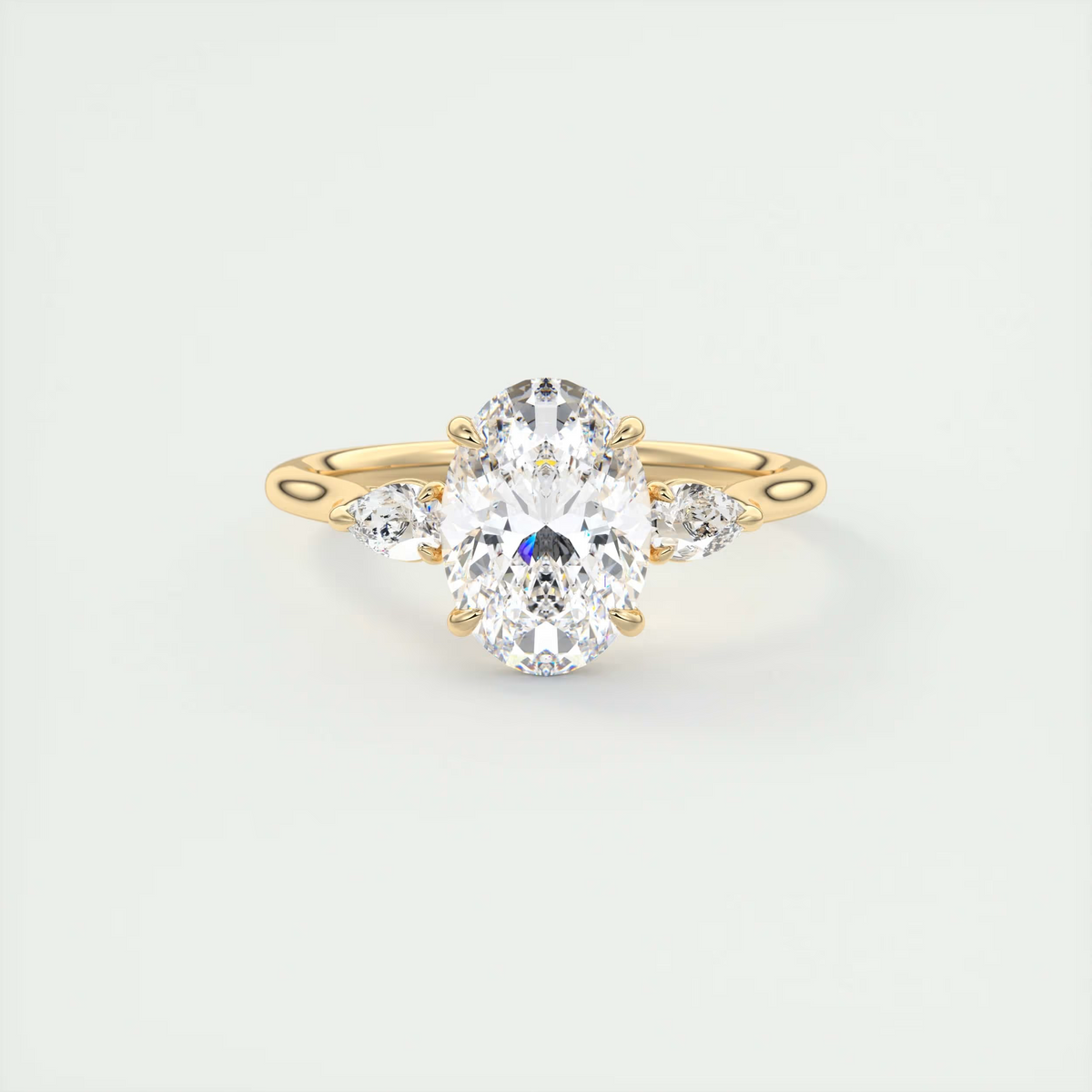 2 Carat Oval Flush Stacking Three-Stone Engagement Ring with Pear Side Stones