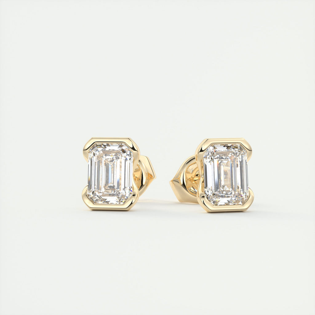 2 ct Emerald Half Bezel Diamond Studs