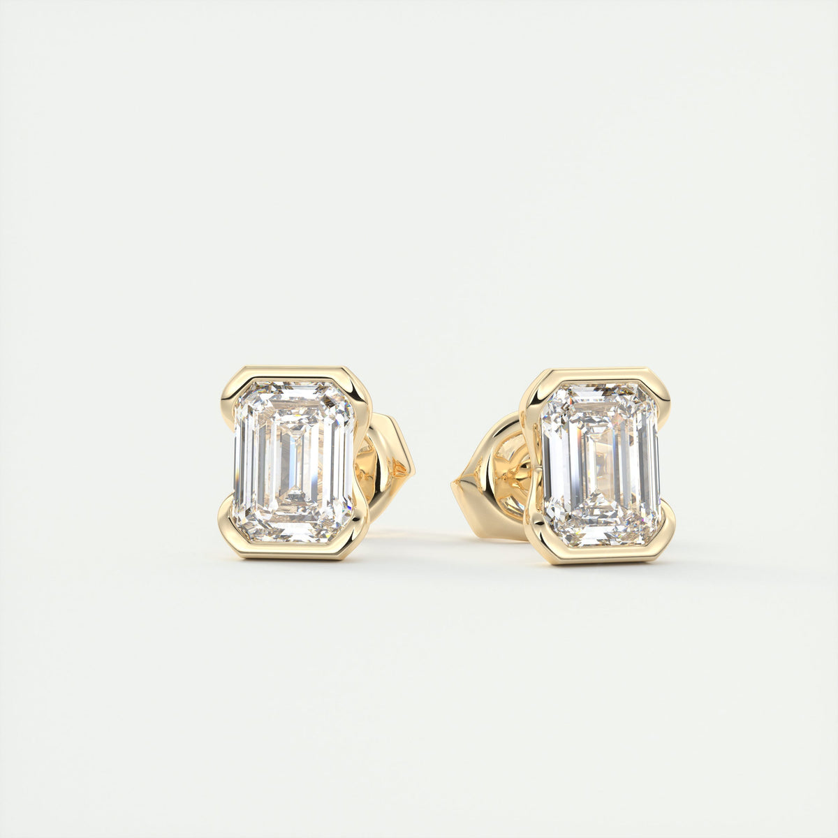 2 ct Emerald Half Bezel Diamond Studs