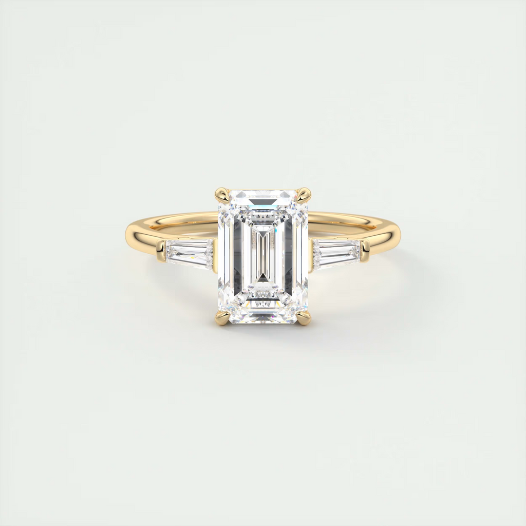 2 Carat Emerald Cut Flush Stacking Three-Stone Engagement Ring