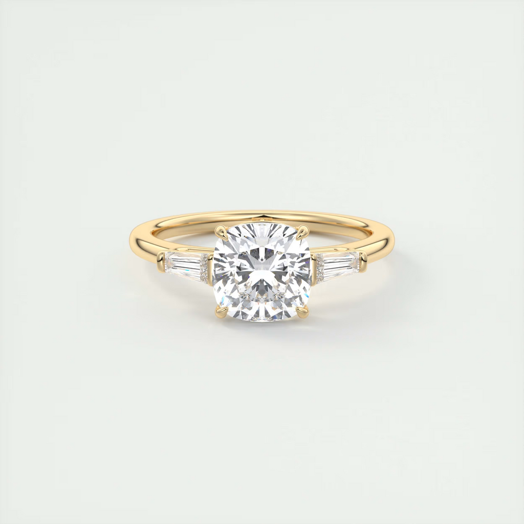 2 Carat Cushion Flush Stacking Baguette Three-Stone Engagement Ring