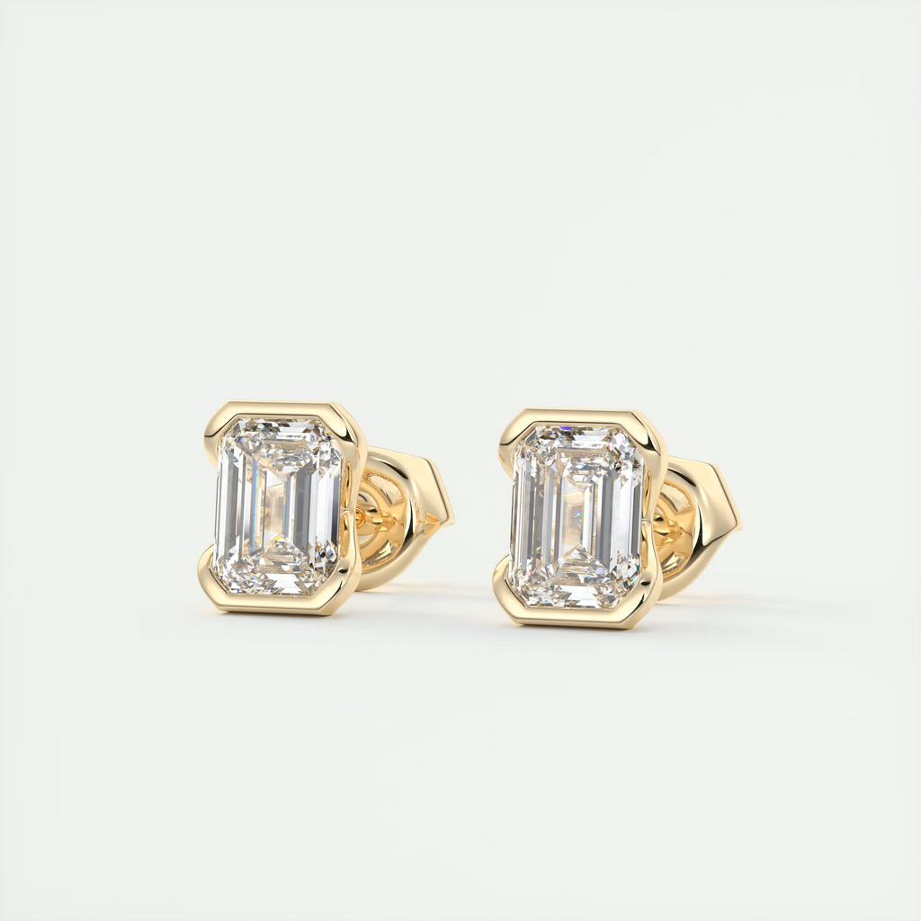 2 ct Emerald Half Bezel Diamond Studs