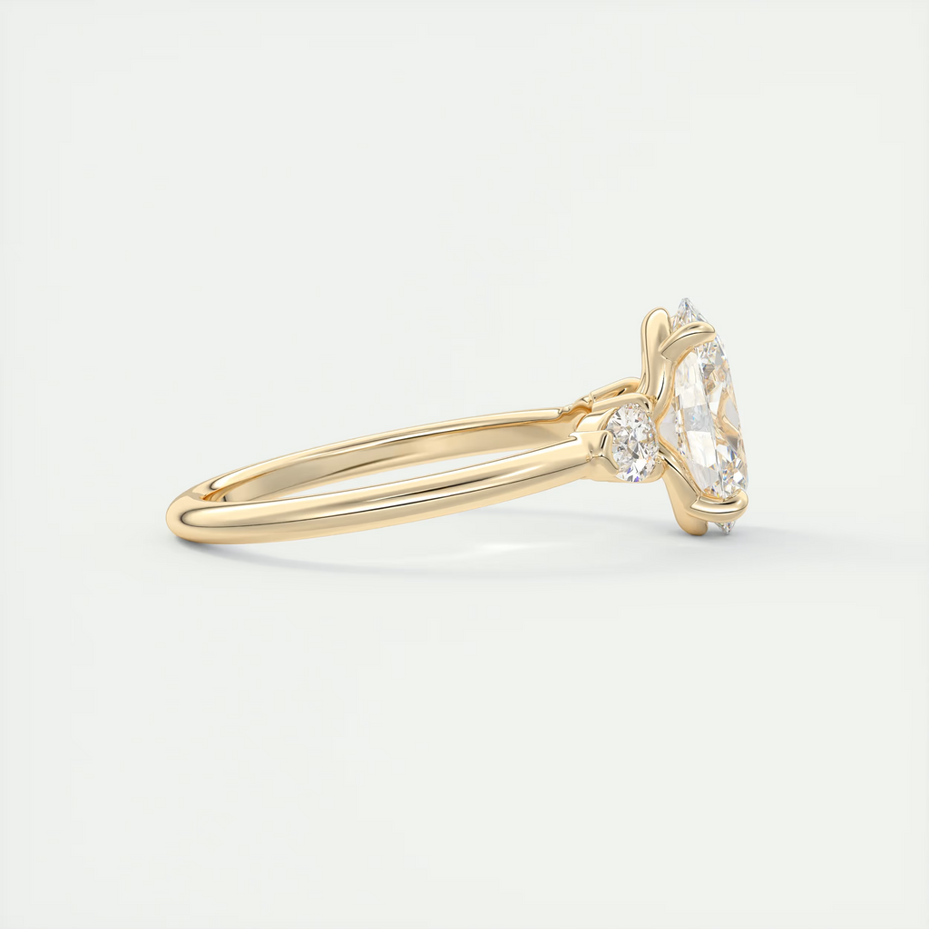 2 Carat Oval Plunge Three-Stone Engagement Ring with Pear Side Stones