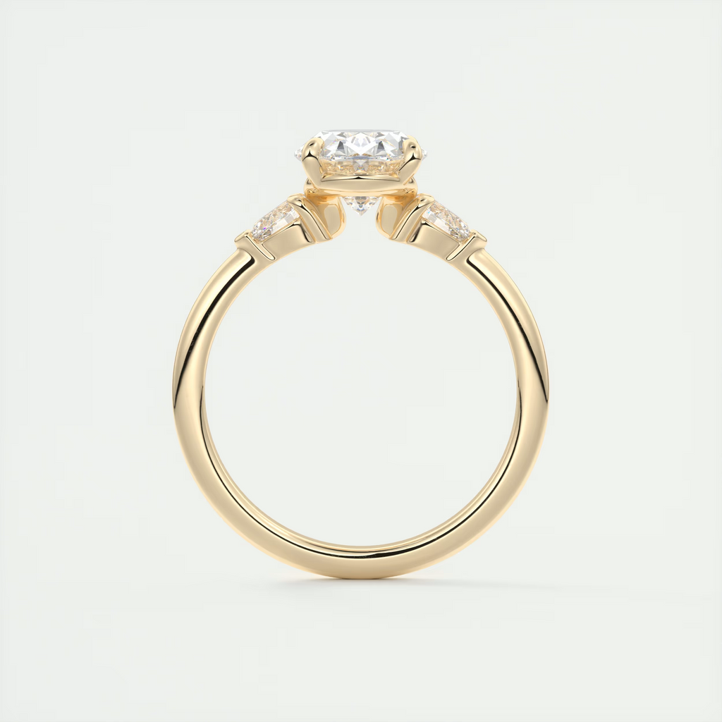 2 Carat Oval Plunge Three-Stone Engagement Ring with Pear Side Stones